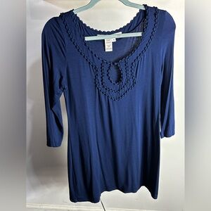 Max Studio Royal Blue Tunic Keyhole Boho Hippie Blouse, Tunic Viscose/Spandex M